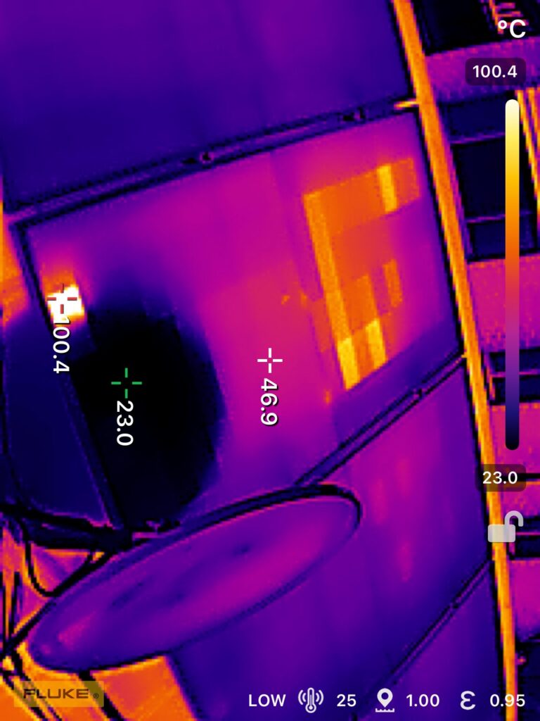 Thermal image of a 100°C hotspot caused by dish shading
